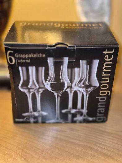 6 Grappa Gourmet Glasses, New, Boxed, AV