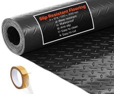 Garage Floor Roll, 1.2 x 3.05 m Garage Flooring Mat, 2.2 mm Thickened PVC Diamond Plate Floor Protector Mat with Double-sided Tape, Non-Slip, Easy to Clean for Warehouse, Gyms, Trailer, Black