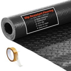 Garage Floor Roll, 1.2 x 3.05 m Garage Flooring Mat, 2.2 mm Thickened PVC Diamond Plate Floor Protector Mat with Double-sided Tape, Non-Slip, Easy to Clean for Warehouse, Gyms, Trailer, Black