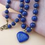Vintage Lapis Lazuli & Heart Pendant Beads Necklace Image 6