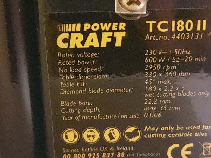 Powercraft 600W Electric Tile Cutter Model TC 180 11, as new, never used and in excellent condition