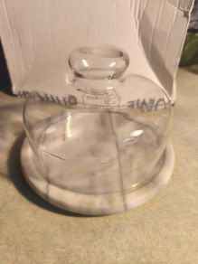 Vintage Cheese Board White Marble & Glass Cloche