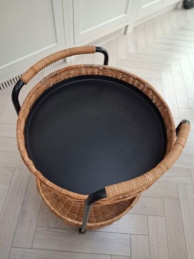 IKEA LUBBAN Trolley table with storage, rattan/anthracite