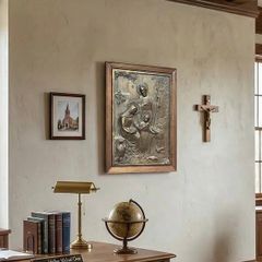 Nice old religious panel made of metal with wood frame