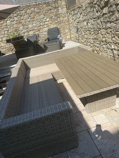 10 seater rattan garden set with dark navy cushions