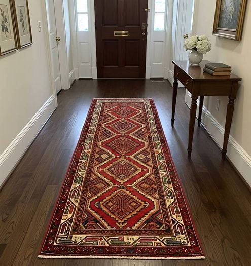 Colourful Persian Hamadan Hand Knotted Runner Rug Carpet