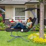 Indoor & Outdoor Hanging Lounger with Frame, Floating Lounger with Parasol, Includes Cushion with Pillow, for Garden, Patio and Balcony Image 6