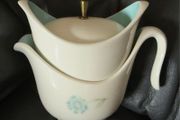 A vintage Taylor, Smith &amp; Taylor "Ever Yours" Boutonniere pattern creamer and covered sugar bowl set