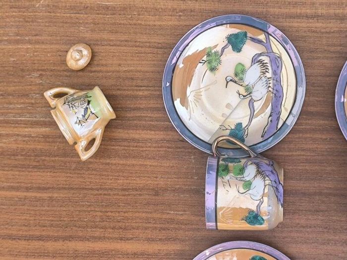 Title: Vintage Japanese Lusterware Coffee & Tea Set (18-Piece)