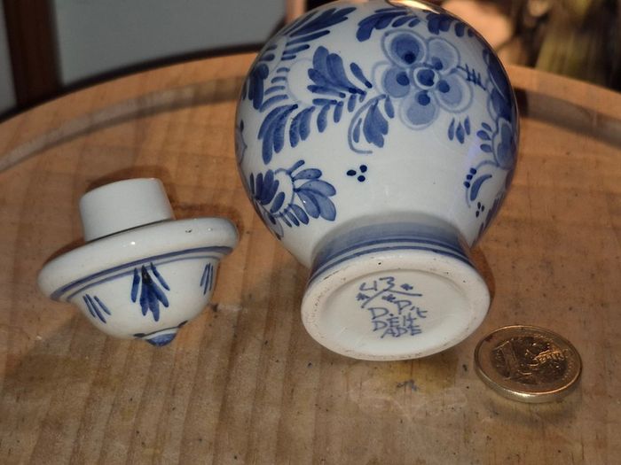 Vintage Delft miniature lidded jar