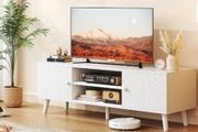 65 Inch TV, Entertainment Center with Adjustable Shelf, TV Console with 2 Cabinets, Media Console, Storage White TV Stand, 4 Cord Holes, for Living Room, Bedroom White