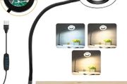 10X Magnifying Glass with 3 Colour Modes LED Lighted Desk Lamp with Metal Clamp Flexible Gooseneck Magnifier for Reading Nail Art