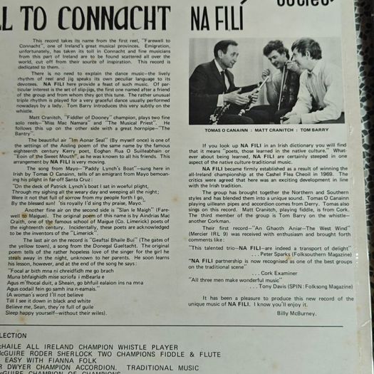 Na Fili, Farewell to Connaught on Outlet LP,  Irish Folk Trad, fiddle and pipes