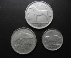 1940 Irish Republic. Set of 3 Silver Coins: Half Crown&Florin&Shilling. Nice Condition!