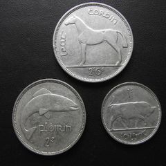 1940 Irish Republic. Set of 3 Silver Coins: Half Crown&Florin&Shilling. Nice Condition!