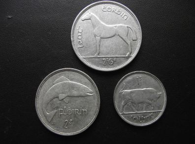 1940 Irish Republic. Set of 3 Silver Coins: Half Crown&Florin&Shilling. Nice Condition!