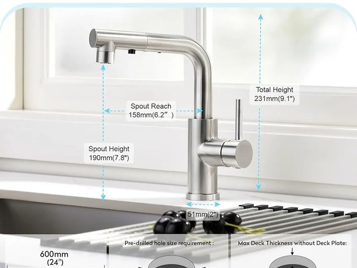 Kitchen Tap With 3 Function Sprayer, Pull Out Mixer With 360 Swivel, Single Handle Sink Tap for Bathroom or Kitchen, Stainless Steel