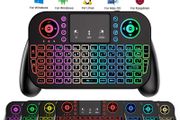2.4GHz &amp; BT Dual-Mode Mini Keyboard with Touchpad - 7-Color Backlight, Multimedia Keys - Compatible with Android TV Box, Smart TV, Projector, PS3 &amp; More