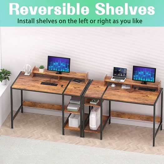 Computer Desk with Storage Shelves Study Gaming Desk for Small Spaces, Laptop Desk Rustic Writing Table for Home Office, Workstation with Large Monitor Stand (FREE SHIPPING)