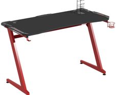 142 x 66 cm Racing Gaming Desk, Computer Table with Cup Holder and Headphone Hook, Black and Red