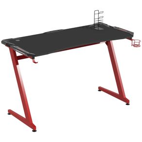 142 x 66 cm Racing Gaming Desk, Computer Table with Cup Holder and Headphone Hook, Black and Red