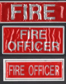 Bundle of Fire Officer/ Fire Reflective Badges. 2 310mm X 100mm, 5 240mm X 110mm & 4 120mm X 44mm