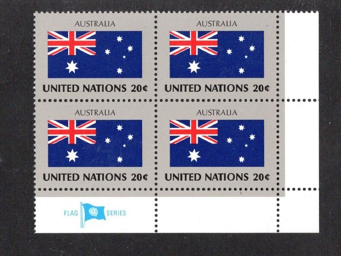 1984 United Nations New York Australia National Flag (part of flag series) Block of 4 Mint Never Hinged (MNH)