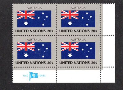 1984 United Nations New York Australia National Flag (part of flag series) Block of 4 Mint Never Hinged (MNH)
