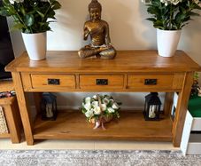 Solid Oak 3 Drawer Console