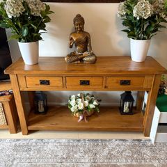 Solid Oak 3 Drawer Console