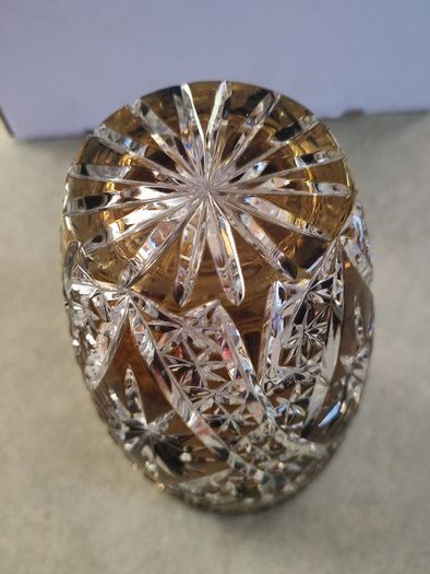 Vintage Germain Overlaid dark Amber Flashed Cut Crystal Glass Vase