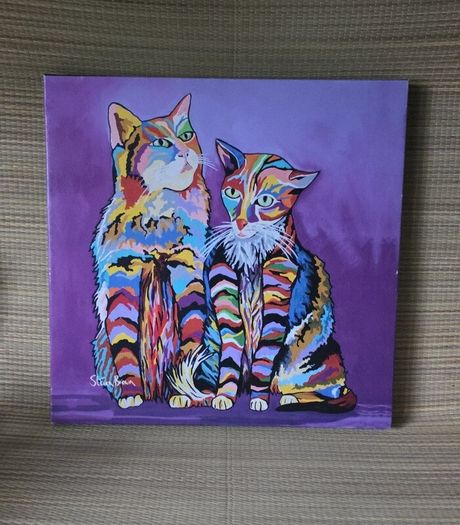 Steven Brown cat print on canvas