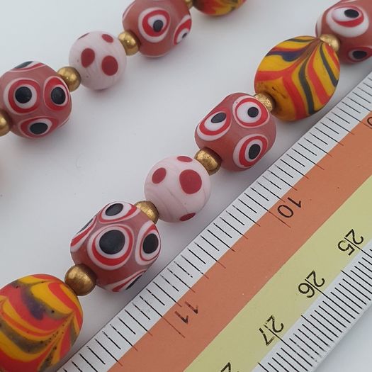 Antique Venetian Style Mix Eyes & Feather Desgin Glass Beads Necklace