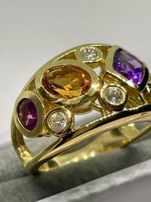 African Amethyst, Multi Gemstones Cluster Ring in 18K Yellow Gold Vermeil Plated Sterling Silver 2.508 Ct.