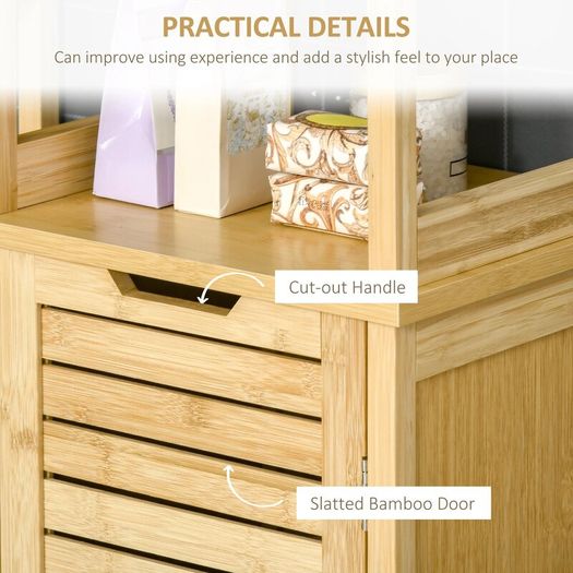 Storage Cabinet, Bamboo Floor Cabinet with 3 Shelves