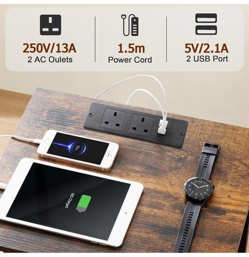 Bedside Table Set of 2 with Charging Station