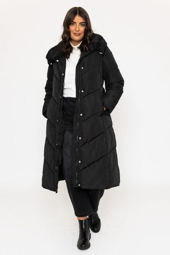 Black Longline Quilted Coat. New