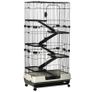 Rabbit cage enclosure 5 levels with 3 doors 5 ramps removable tray casters 81 x 52.5 x 159 cm black and gray Image 3