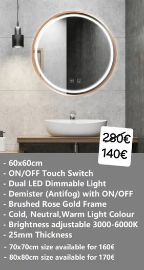 LED Bathroom Mirror Defogger Gold Dual Light