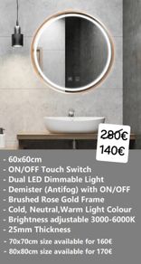 LED Bathroom Mirror Antifog Gold 60cm