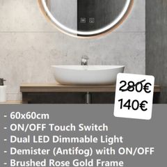LED Bathroom Mirror 60cm Round Gold Frame Antifog