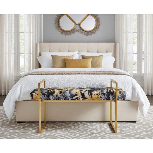 Tropical Velvet Bench Gold Metal Frame