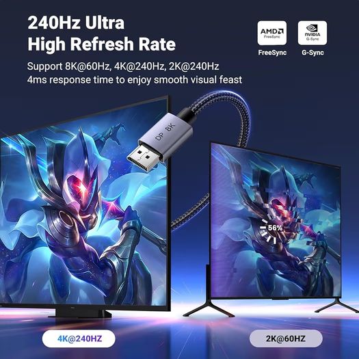 UGREEN DisplayPort Cable 8K@60Hz 9.9FT [VESA Certified] Braided DP 1.4 Display Lead Support 4K@240Hz, 2K@240Hz 32.4Gbps, HDCP 2.3, HDR, FreeSync&G-Sync, 3D Compatible with Gaming Monitor PC HDTVs (3M)