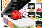 Vegetable Chopper &amp; Mandoline Slicer - Julienne Cutter Dicer Grater for Food Veg Onion Cucumber Tomato Salad Potato Cheese - Kitchen Gadgets &amp; Accessories (Compact 6-in-1, White)