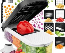 Vegetable Chopper & Mandoline Slicer - Julienne Cutter Dicer Grater for Food Veg Onion Cucumber Tomato Salad Potato Cheese - Kitchen Gadgets & Accessories (Compact 6-in-1, White)