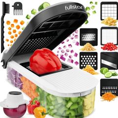 Vegetable Chopper & Mandoline Slicer - Julienne Cutter Dicer Grater for Food Veg Onion Cucumber Tomato Salad Potato Cheese - Kitchen Gadgets & Accessories (Compact 6-in-1, White)