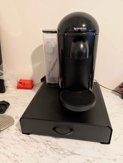 Nespresso Vertuo Black with coffee pods & shelf