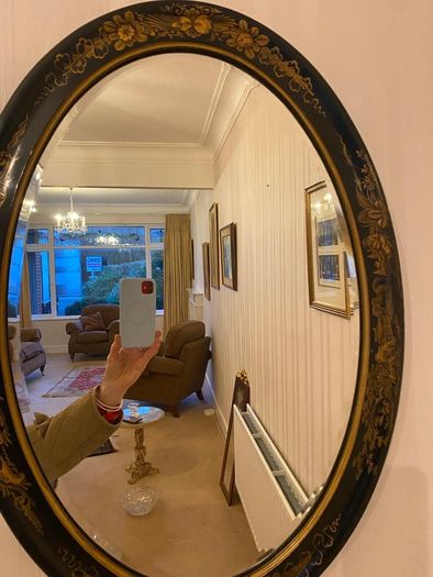 Antique Oval Chinoserie Wall Mirror