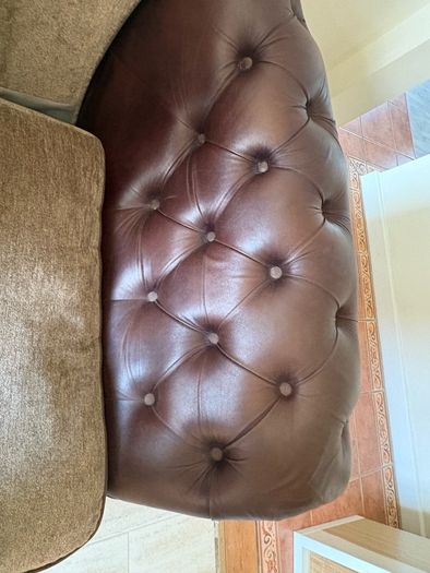 Chesterfield type leather/fabric brown beige sofa