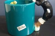 Fabulous Collectable Vintage Hand-Painted 3-D Cat and Frog Mug by Bergschrund, Seattle, USA, from 1991, Display Only Due to Hairline Crack
